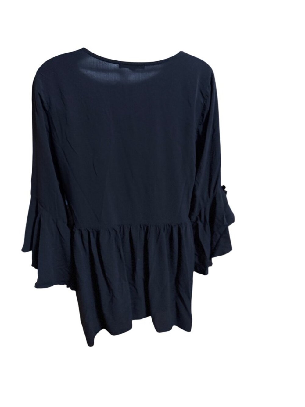 Cable & Gauge Black Peplum Tunic With Ruffled Bell Sleeves Womens Size L